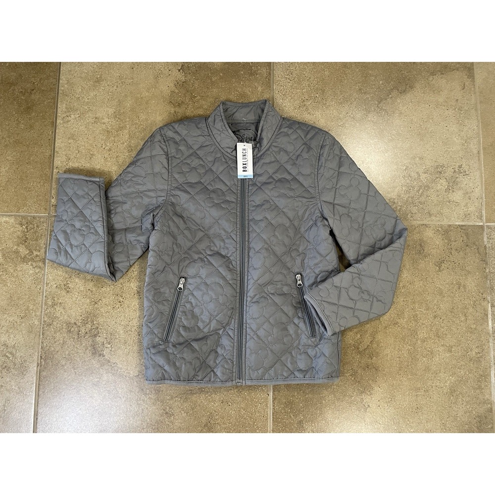 NWT Disney Mickey Mouse Quilted Puffer Youth Sz M 12 Girls Jacket Gray BoxLunch